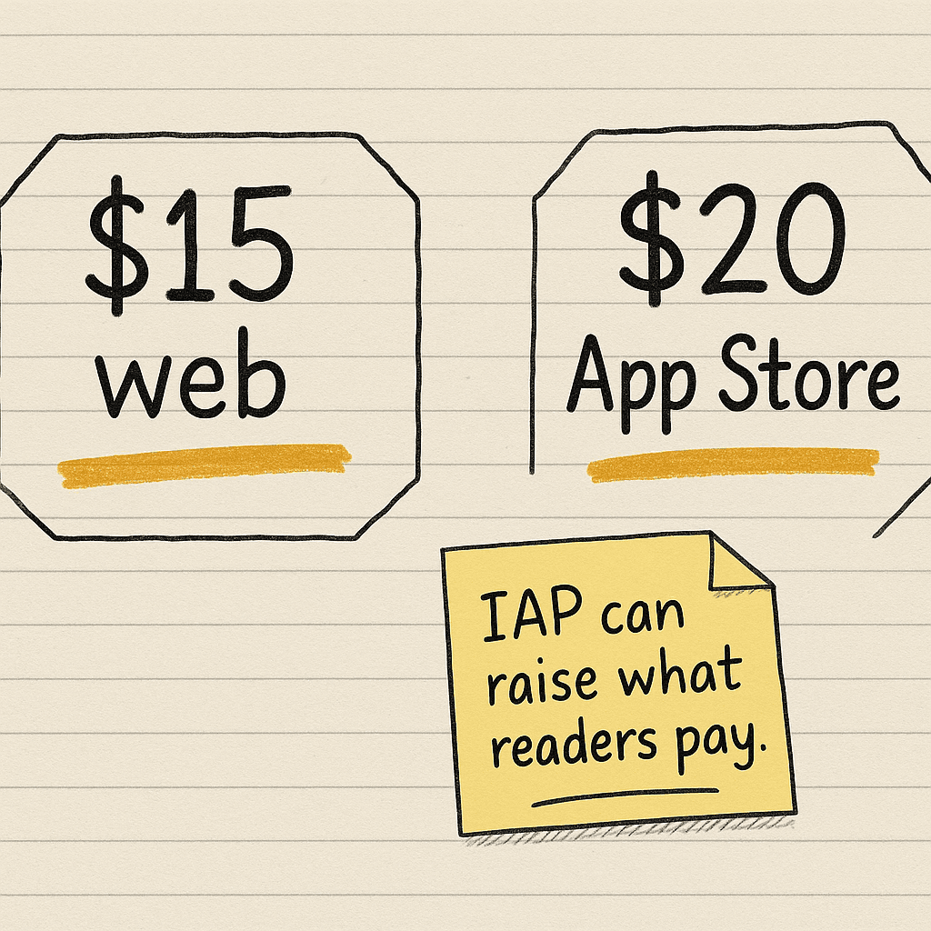 Handsketch of web price versus App Store price tags